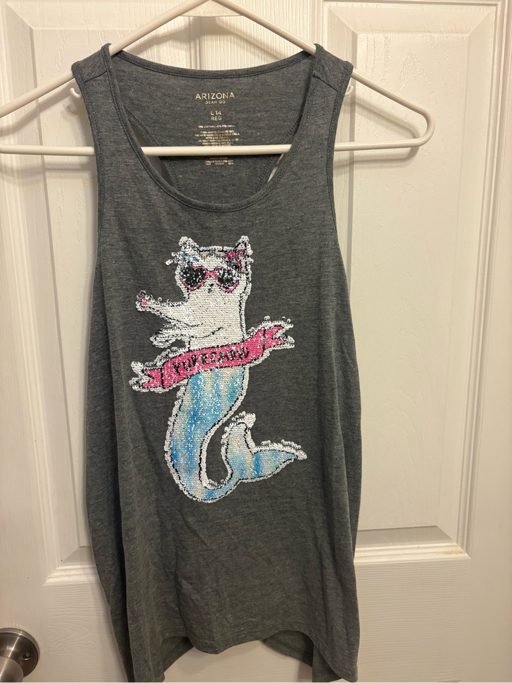 Arizona Jean Company Grey Tank Top with Sequin Cat Mermaid Graphic